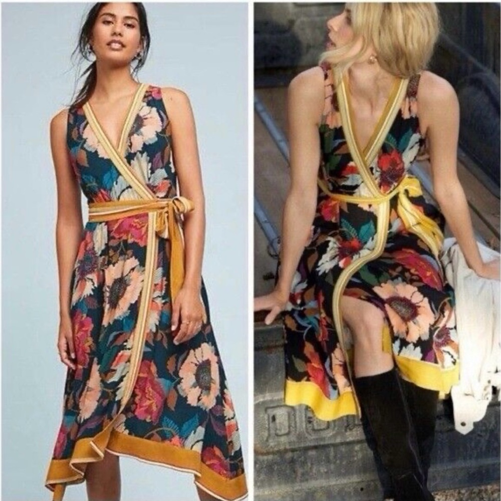 Anthropologie Maeve Dress Botanica Floral Faux Wrap dress